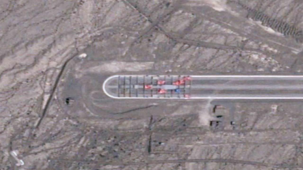 On August 10, 2022, a BlackSky satellite imaged the cradle out of the hangar and sitting at the pivot point on the runway. Tarps covering parts of the cradle indicate it may have been undergoing some sort of test or maintenance.