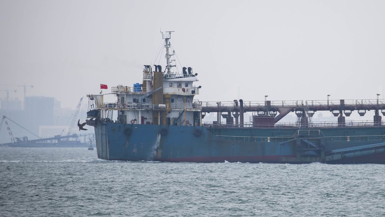 A Chinese civilian ship passes through the waters between mainland China and Kinmen.