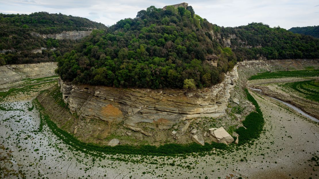 Dry and almost empty Ter River is seen at the Sau Reservoir. Spain has entered a period of chronic drought. 