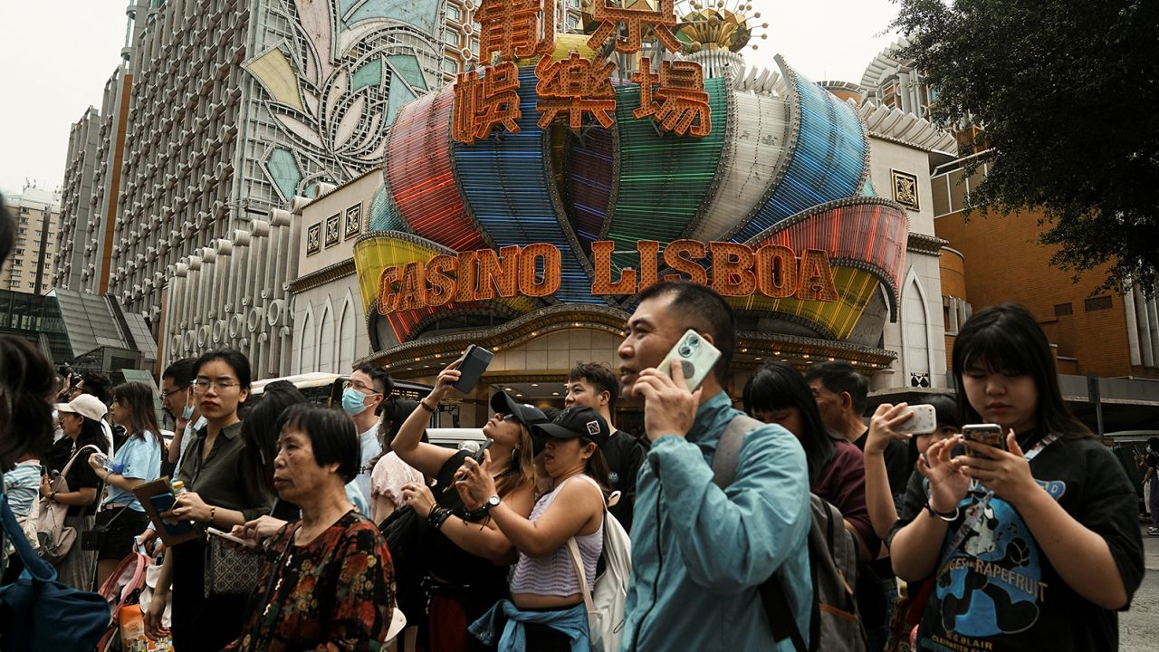 Visitors at the Casino Lisboa in Macau on April 30, 2023. 