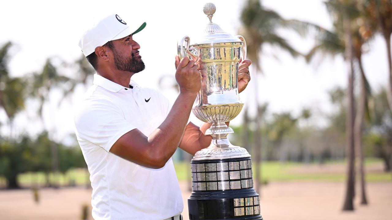 Finau poses with the Mexico Open trophy.