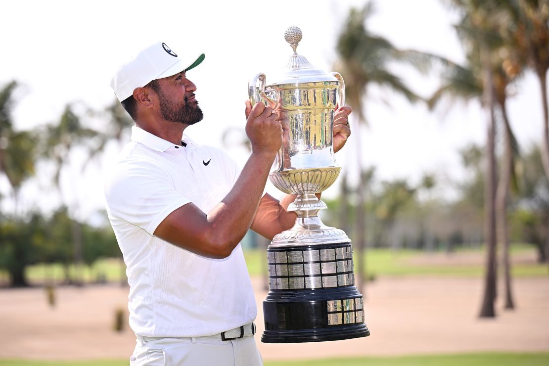 Finau poses with the Mexico Open trophy.