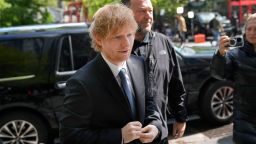 Recording artist Ed Sheeran arrives to New York Federal Court as proceedings continue in his copyright infringement trial, Monday, May 1, 2023, in New York. 