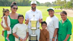 PUERTO VALLARTA, MEXICO - APRIL 30: Tony Finau of the United States, his wife Alyna and their children pose for a picture after the final round of the Mexico Open at Vidanta on April 30, 2023 in Puerto Vallarta, Jalisco. (Photo by Hector Vivas/Getty Images)