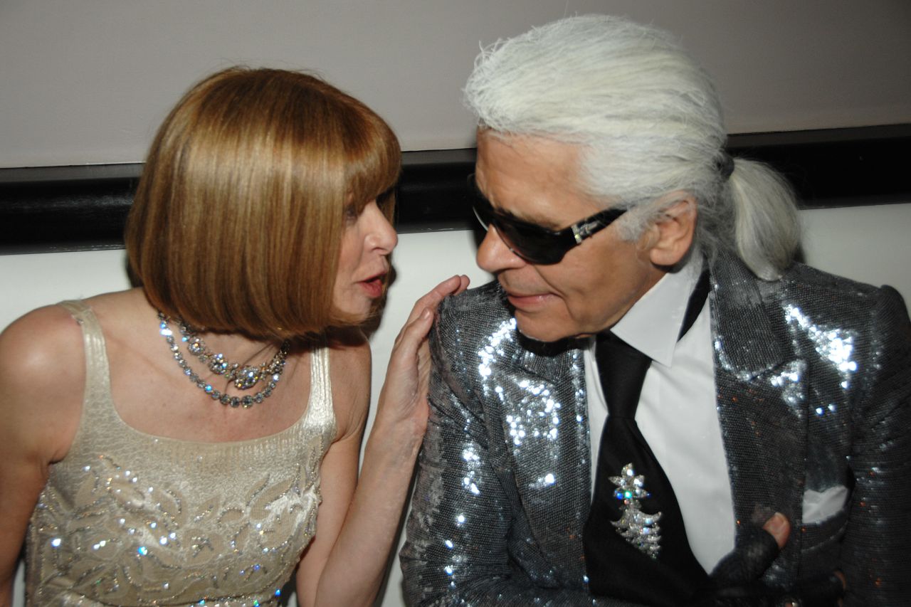 Anna Wintour and Karl Lagerfeld at the Met Gala afterparty in 2008.