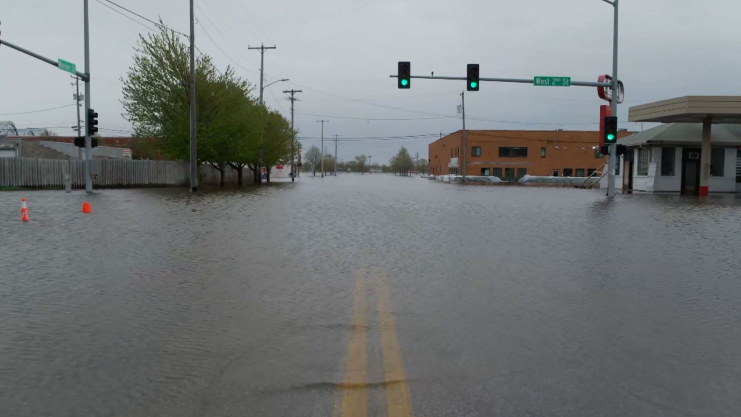 Streets in Davenport, Iowa, were under water Sunday as the town prepared for Monday's crest. 