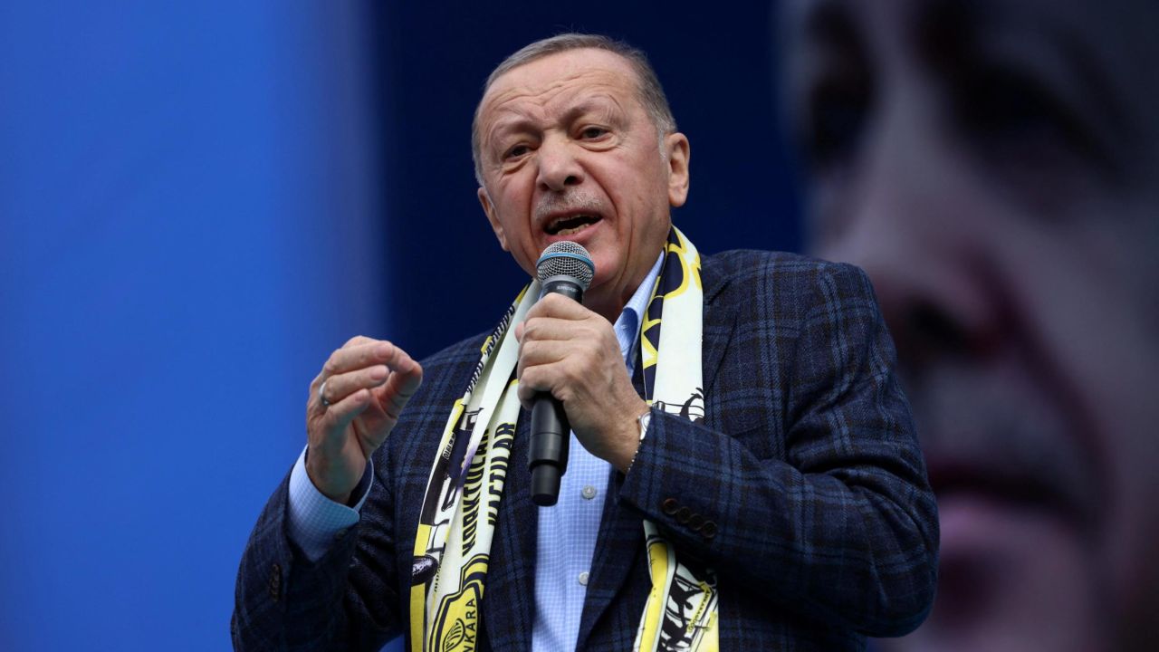 Turkish President Tayyip Erdogan addresses his supporters during an election rally in Ankara, Turkey on April 30, 2023. 