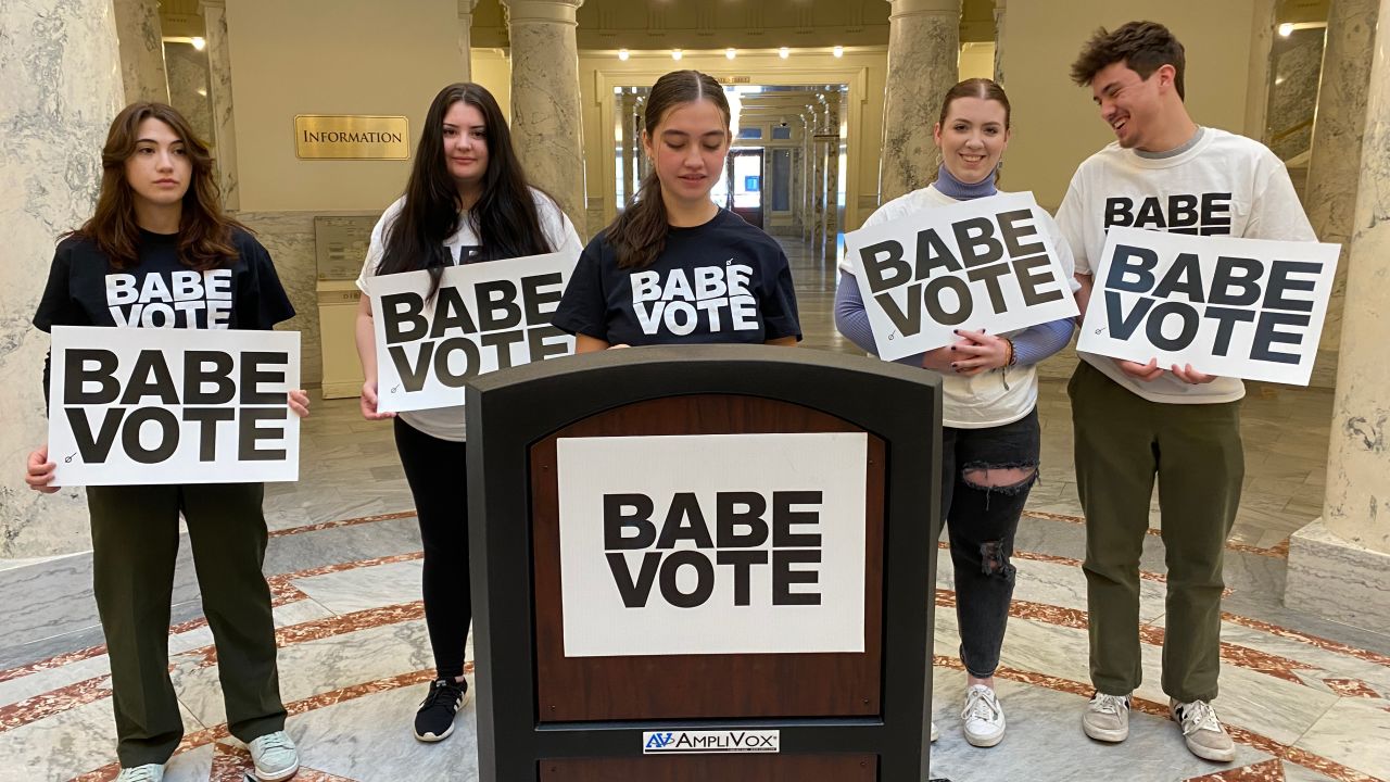 Saumya Sarin addresses the media at a press briefing announcing that BABE VOTE filed suit challenging the new law that removes student IDs as acceptable identification for voting in Idaho at the Idaho Statehouse in Boise on Friday, March 17.