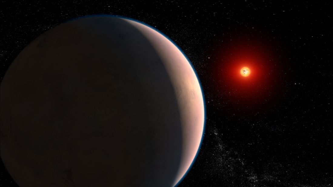 This artist's illustration depicts the rocky exoplanet GJ 486 b, which orbits a red dwarf star located 26 light-years away from Earth. Astronomers have detected hints of water vapor in the system, but they can't be sure if it signifies a planetary atmosphere or if it's part of the star.