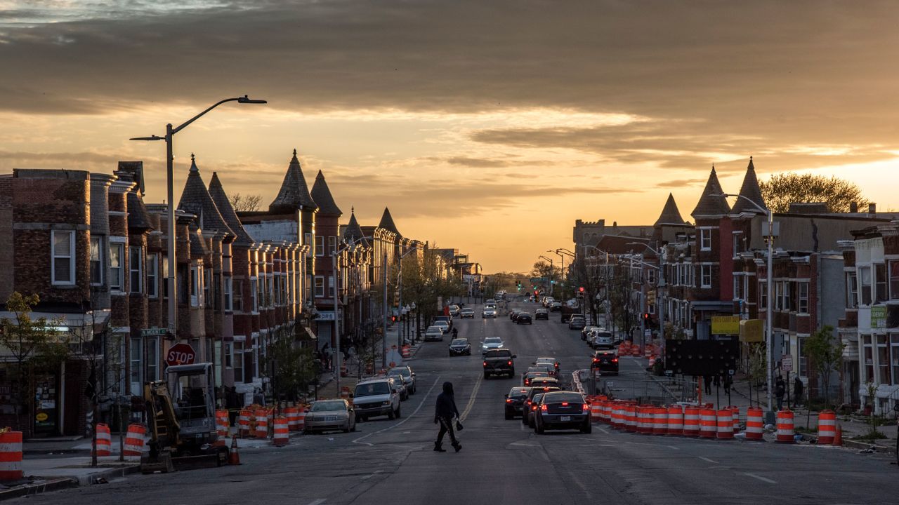 The sun sets over W. North Avenue near where Freddie Gray lived in Baltimore on April 19, 2020 -- the 5th anniversary of the day Gray died from his injuries suffered at the hands of Baltimore police officers during his arrest. In the days surrounding Gray's funeral, protests and civil upheaval sprung up around this West Baltimore neighborhood where Gray grew up.