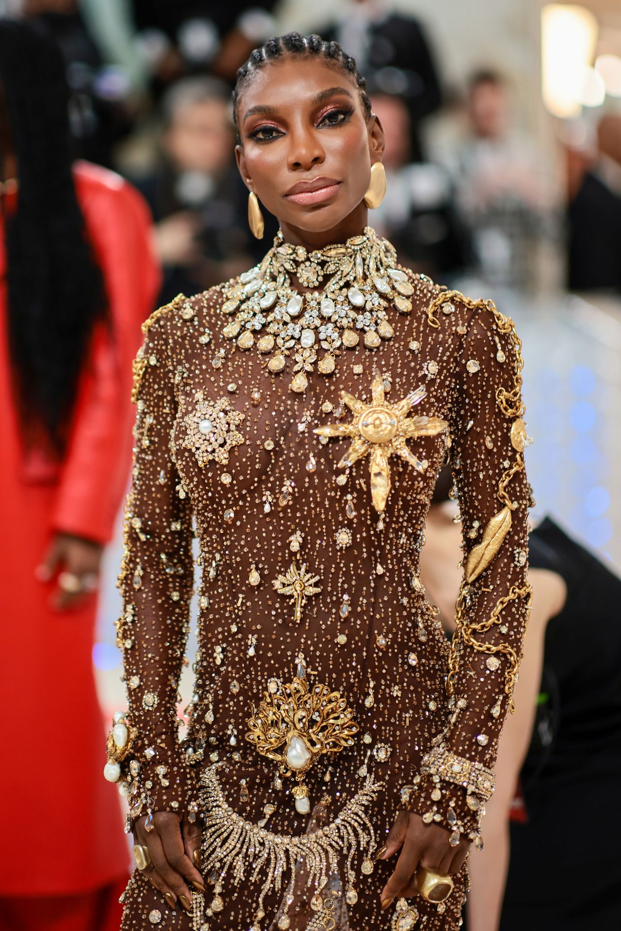 Met Gala co-chair Michaela Coel's Schiaparelli gown was meticulously made with more than 130,000 crystals and gemstones.
