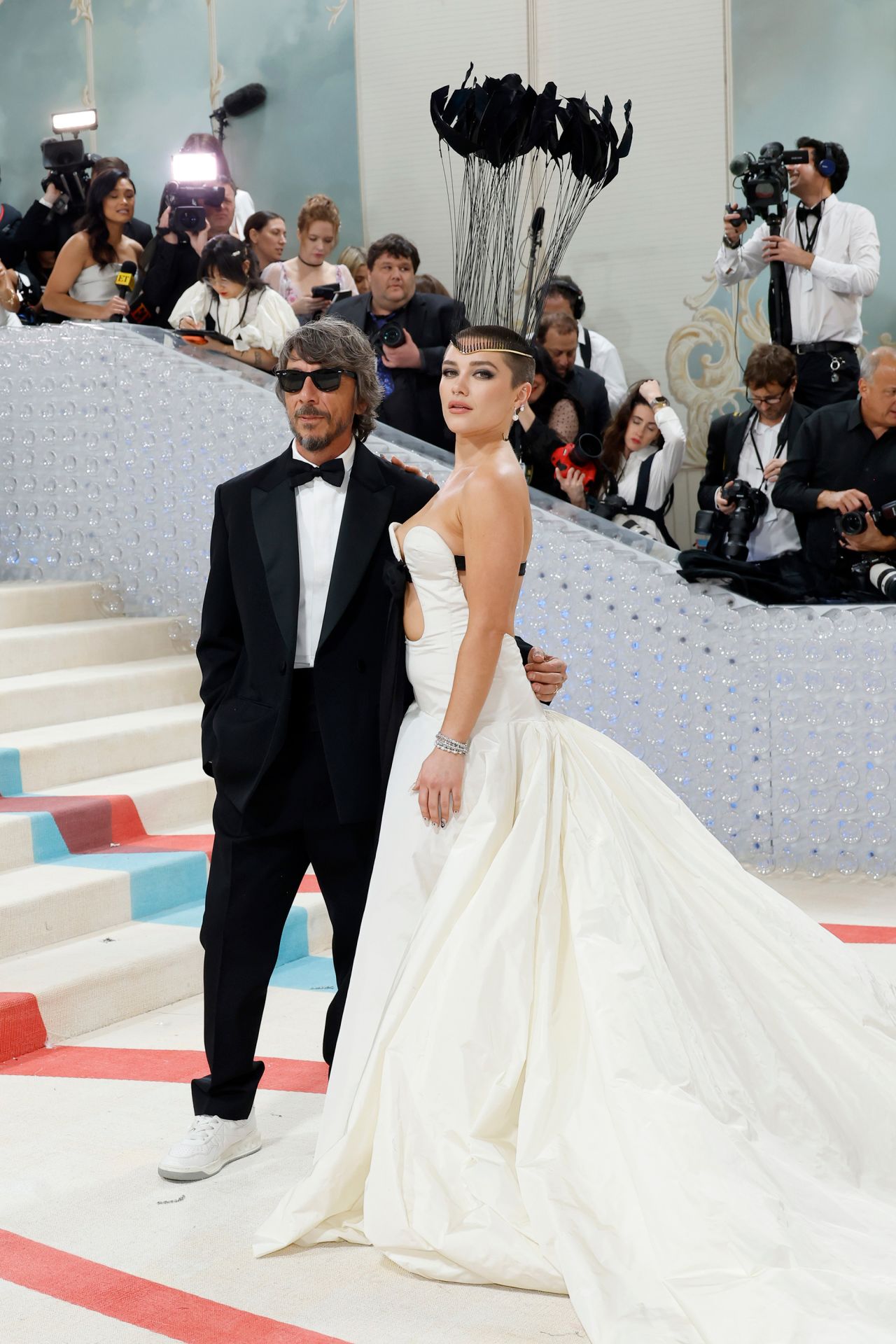 From left: Pier Paolo Piccioli, creative director of Valentino, and Florence Pugh on the 2023 Met Gala red carpet on May 1 in New York City.