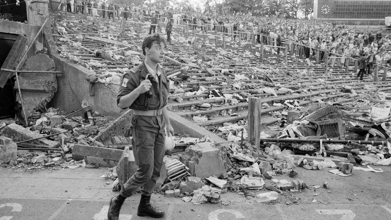 The aftermath of the Heysel Stadium Disaster in May 1985.