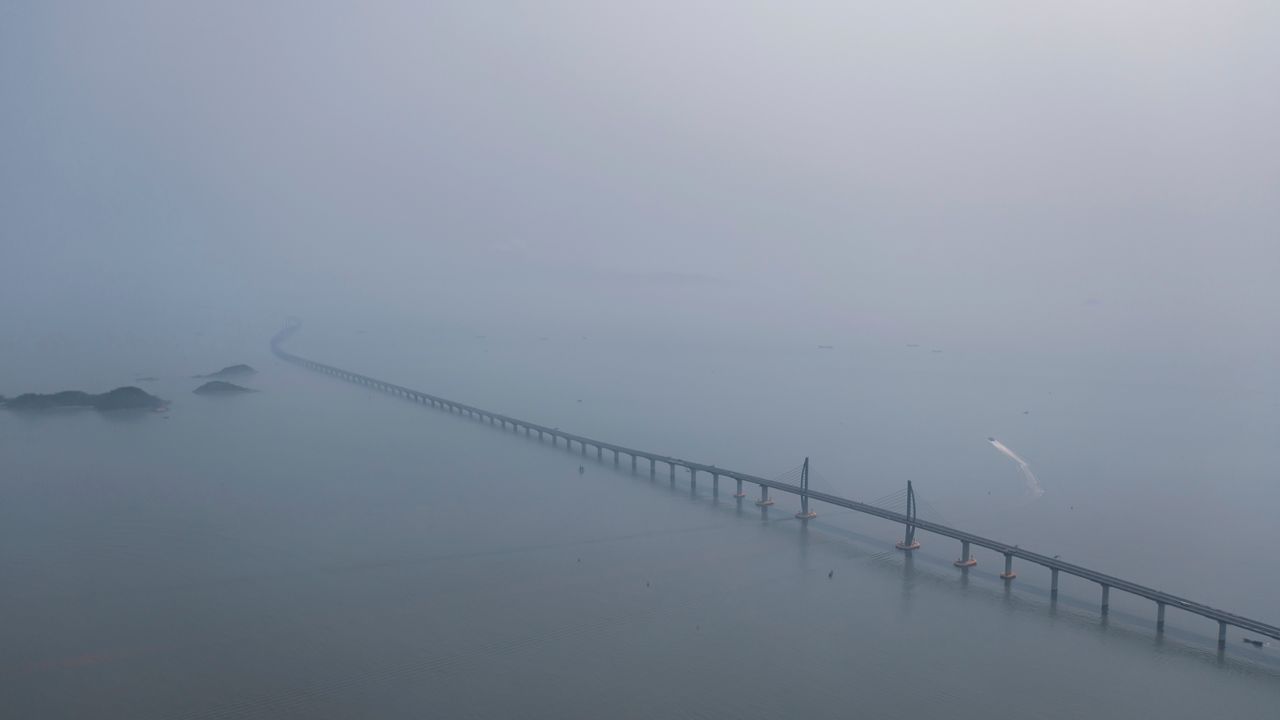 An aerial view of the world's longest cross-sea bridge, the Hong Kong-Zhuhai-Macao Bridge, in Zhuhai city, south China's Guangdong province, 19 March 2019. 