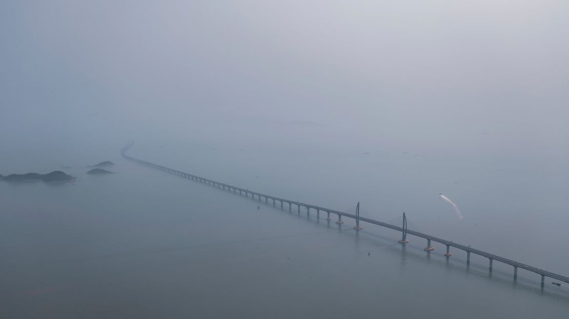 An aerial view of the world's longest cross-sea bridge, the Hong Kong-Zhuhai-Macao Bridge, in Zhuhai city, south China's Guangdong province, 19 March 2019. 