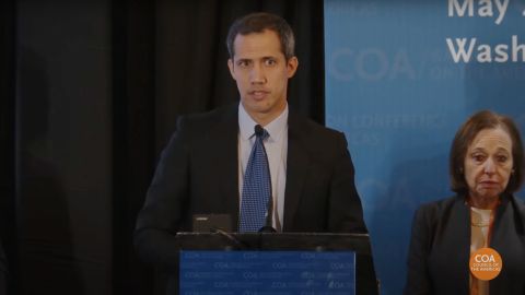 Juan Guaido speaks at the 53rd Annual Washington Conference on the Americas: Opportunities in a New Global Reality at the Organization of American States in Washington, D.C. on May 2, 2023.