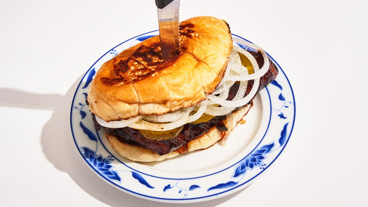 Charsiu McRib, which contains a touch of MSG in its marinade, is the most popular dish at New York City restaurant Bonnie's. 