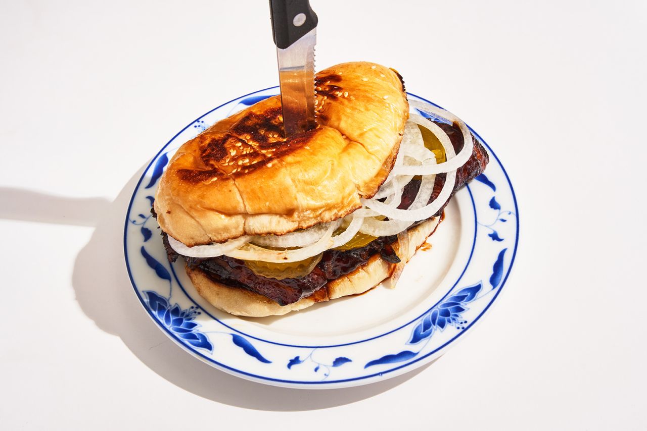 Charsiu McRib, which contains a touch of MSG in its marinade, is the most popular dish at New York City restaurant Bonnie's. 