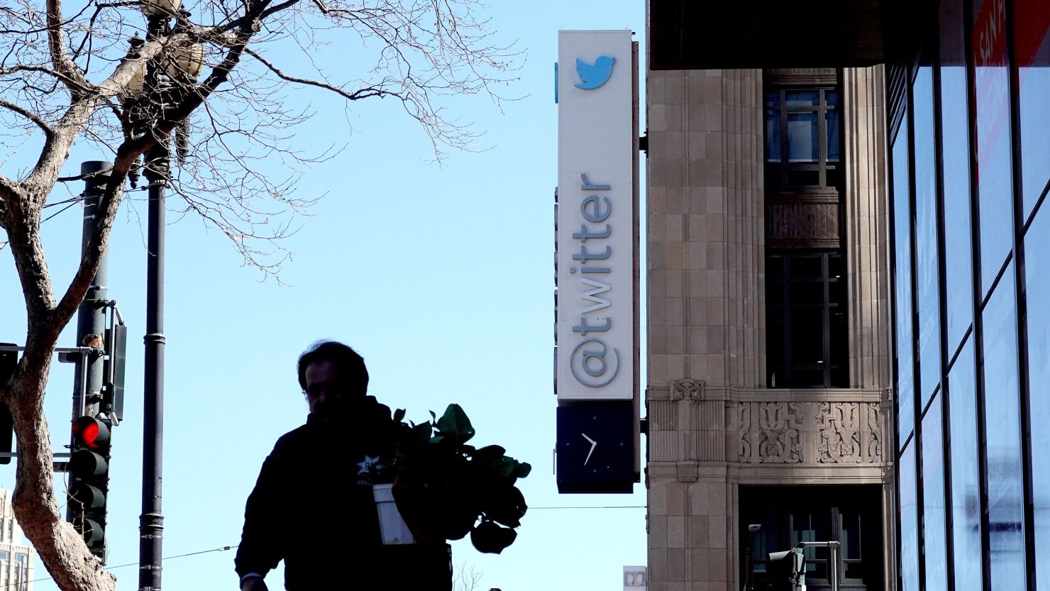 A modified company sign is posted on the exterior of the Twitter headquarters on April 10, 2023 in San Francisco, California.
