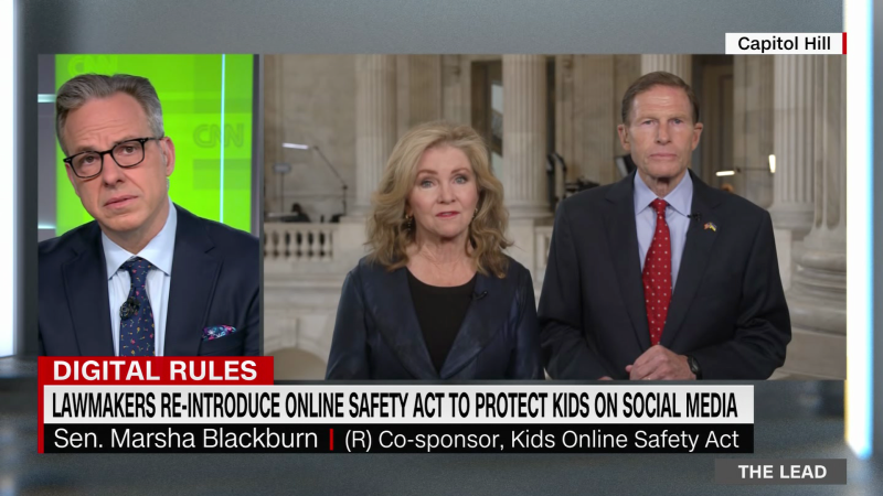 Republican Sen. Marsha Blackburn and Democratic Sen. Richard Blumenthal join The Lead to discuss the re-introduction of their Kids Online Safety Act   | CNN