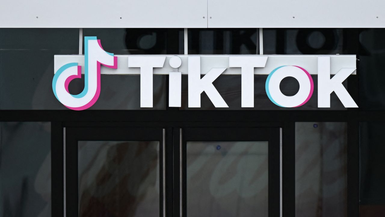 The TikTok logo is displayed outside its office in Culver City, California, on March 16, 2023.