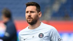 Paris Saint-Germain's Argentine forward Lionel Messi looks on as he warms up prior to the French L1 football match between Paris Saint-Germain (PSG) and FC Lorient at The Parc des Princes Stadium in Paris on April 30, 2023. (Photo by Alain JOCARD / AFP) (Photo by ALAIN JOCARD/AFP via Getty Images)