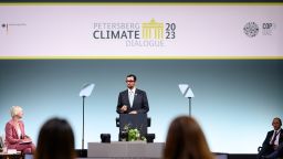 Sultan Ahmed al-Jaber, Minister of State of the United Arab Emirates, CEO of the state-owned Abu Dhabi National Oil Co. and COP28 President-designate,  speaks at the 14th Petersberg Climate Dialogue at the Federal Foreign Office in Berlin on May 2. 