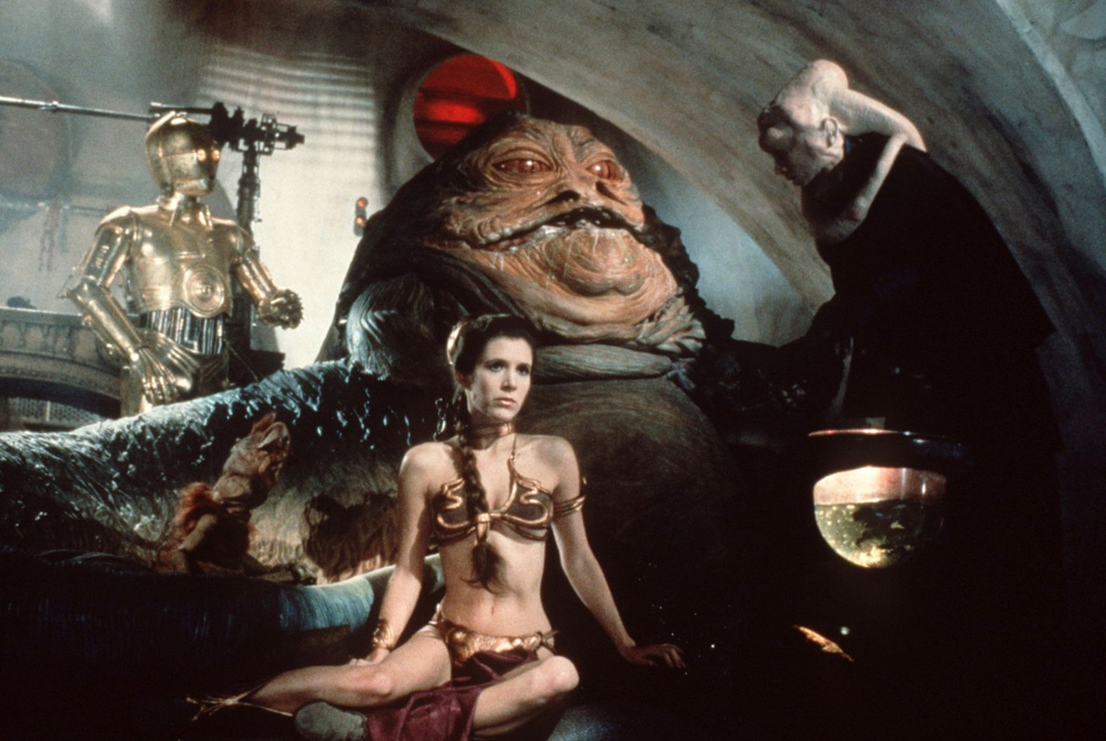 Fisher drew almost as much attention for Princess Leia's hair and wardrobe as she did for her performances in the movies. In 1983's "Return of the Jedi," Leia wore her brown hair in two enormous swirly buns over her ears, and she donned a revealing metal bikini as Jabba the Hutt's captive.