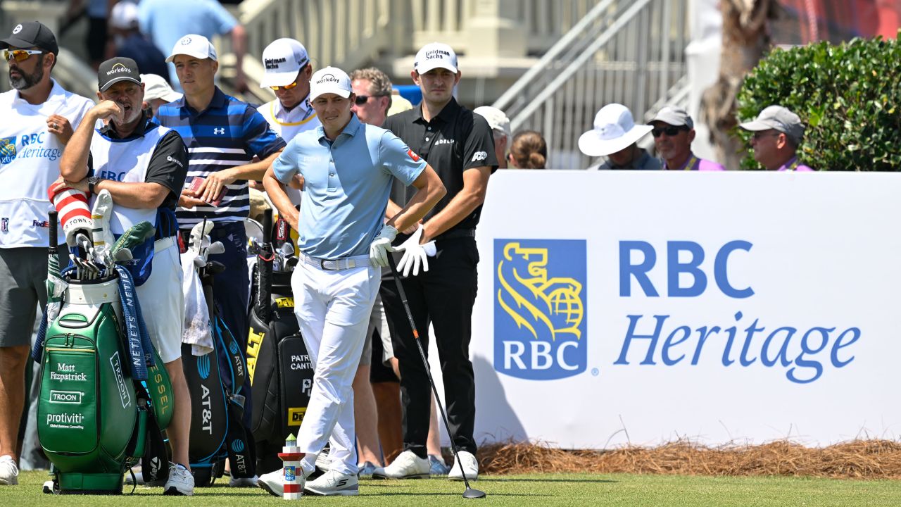 Fitzpatrick (center) saw off Spieth (left) and Cantlay (right) to clinch the RBC Heritage title.