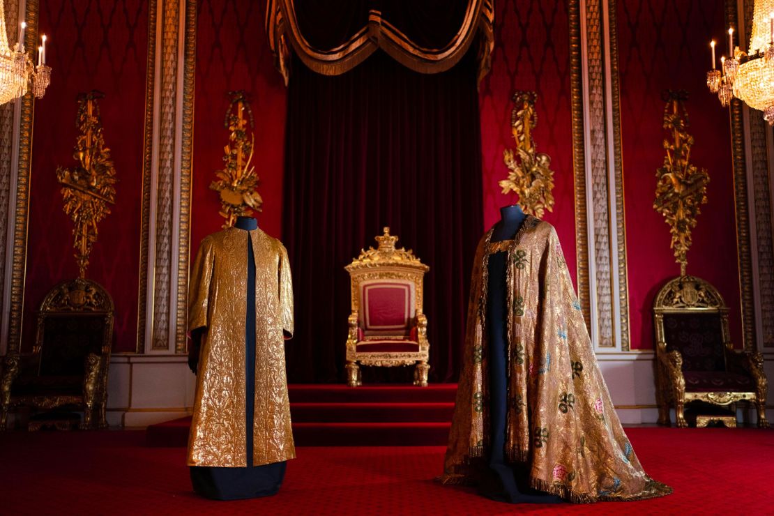 The Coronation Vestments, comprising of the Supertunica (left) and the Imperial Mantle (right), to be worn by the King during his coronation.