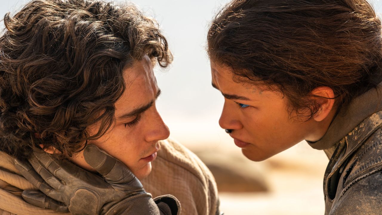 Timothée Chalamet as Paul Atreides and Zendaya as Chani in Warner Bros. Pictures and Legendary Pictures' action adventure Dune: Part Two, a Warner Bros. Pictures release.