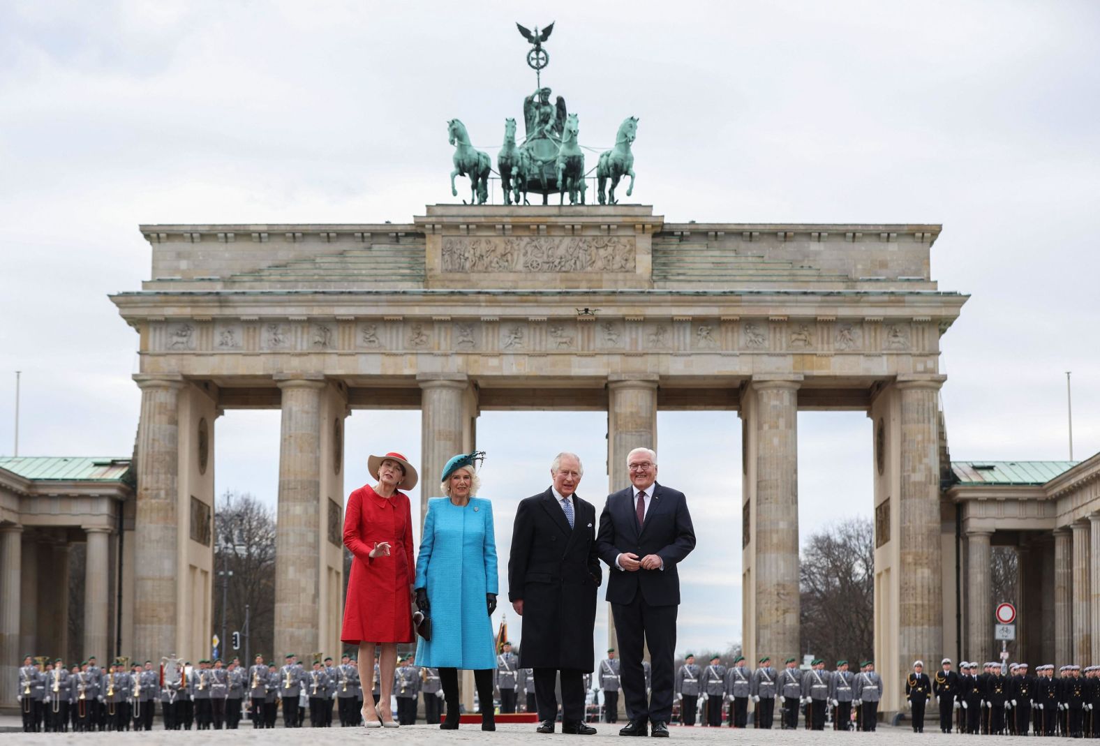 Charles and Camilla are flanked by German President Frank-Walter Steinmeier and his wife, Elke Büdenbender, at Berlin's Brandenburg Gate in March 2023. The King spent three days in Germany for what was <a  target="_blank">his first overseas state visit as monarch</a>.