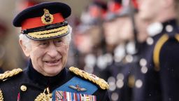 CAMBERLEY, ENGLAND - APRIL 14: King Charles III inspects the 200th Sovereign's parade at Royal Military Academy Sandhurst on April 14, 2023 in Camberley, England. The parade marks the end of 44 weeks of training for 171 Officer Cadets. It is the first time King Charles III has inspected Sovereign's Parade at Sandhurst since becoming Monarch. (Photo by Dan Kitwood/Getty Images)