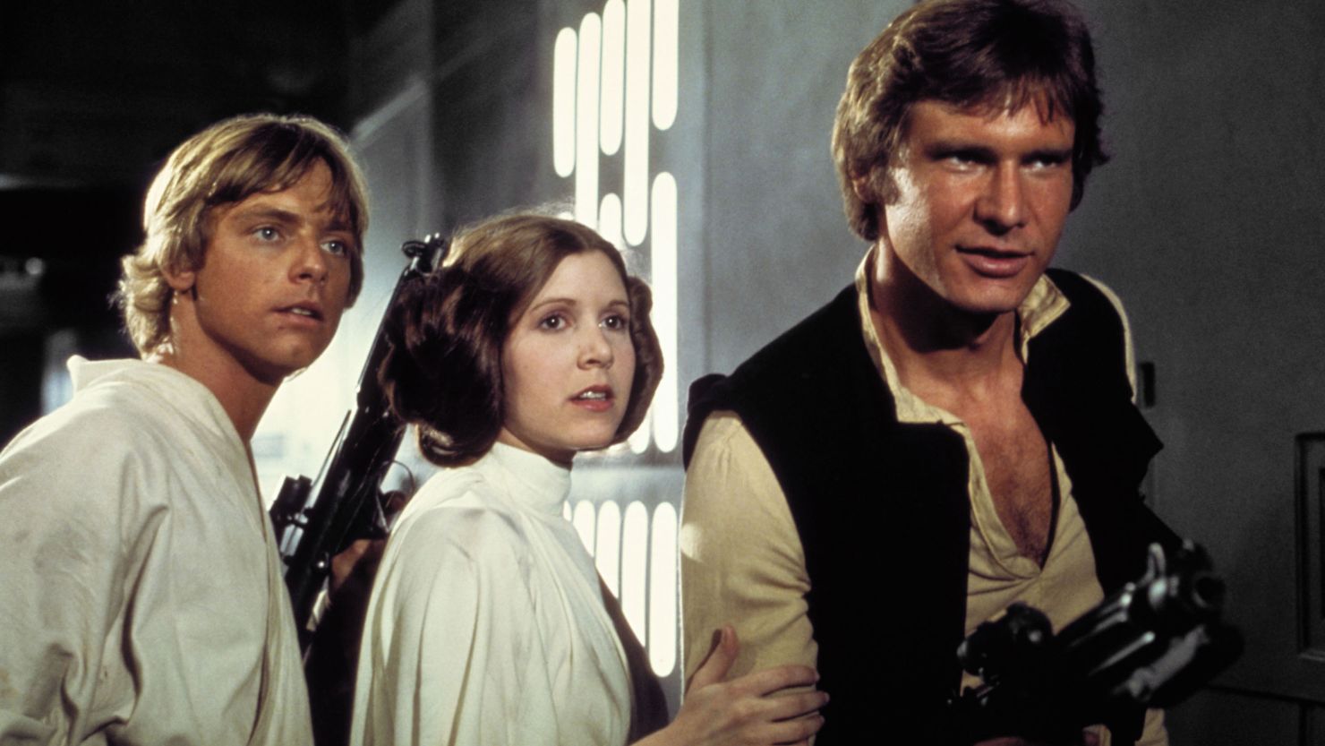 Mark Hamill, Carrie Fisher, Harrison Ford in "Star Wars Episode IV - A New Hope." 