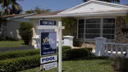 CUTLER BAY, FLORIDA - APRIL 20: A 'For Sale' sign advertises a home for sale on April 20, 2023 in Cutler Bay, Florida. In a report by the National Association of Realtors, existing-home sales edged 2.4% lower in March to a seasonally adjusted annual rate of 4.44 million. In addition, sales declined 22.0% from one year ago.