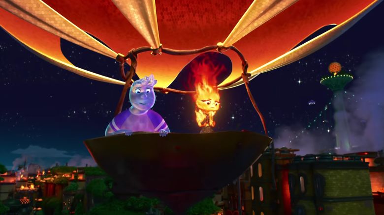 Wade (voiced by Mamoudou Athie) and Ember (Leah Lewis) in Pixar's "Elemental."
