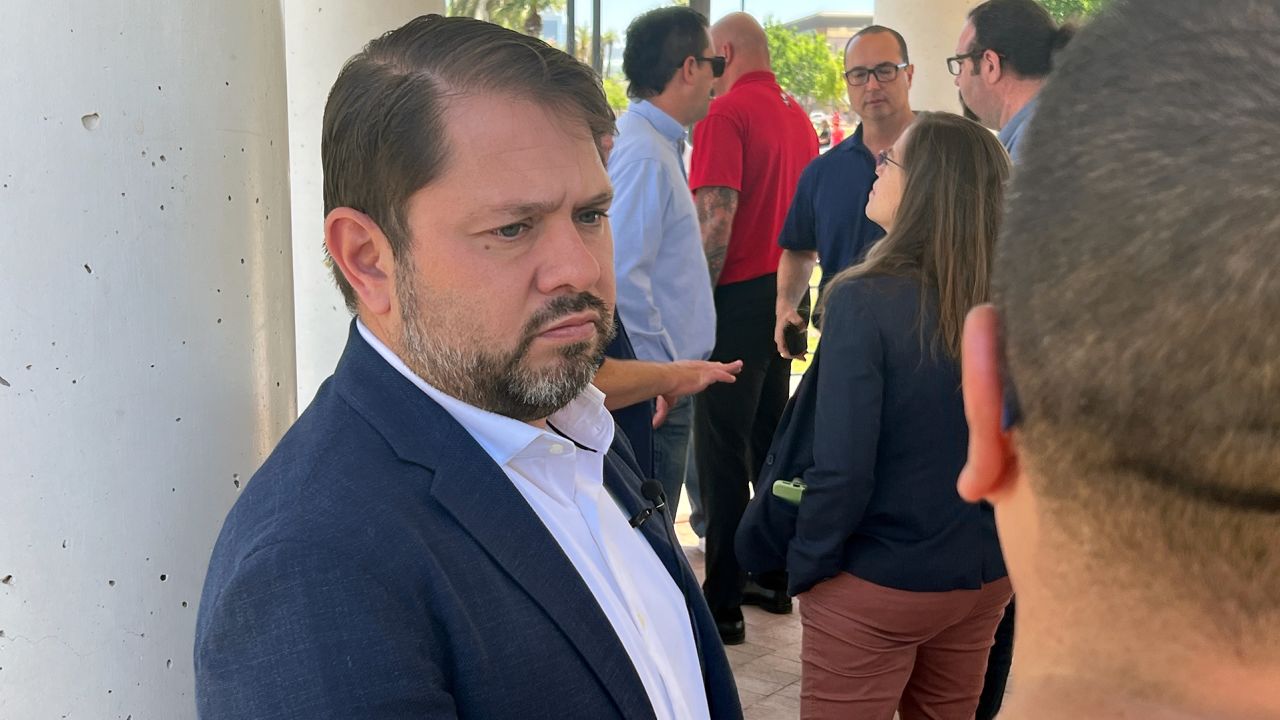 Arizona Rep. Ruben Gallego at a firefighters event in Phoenix.