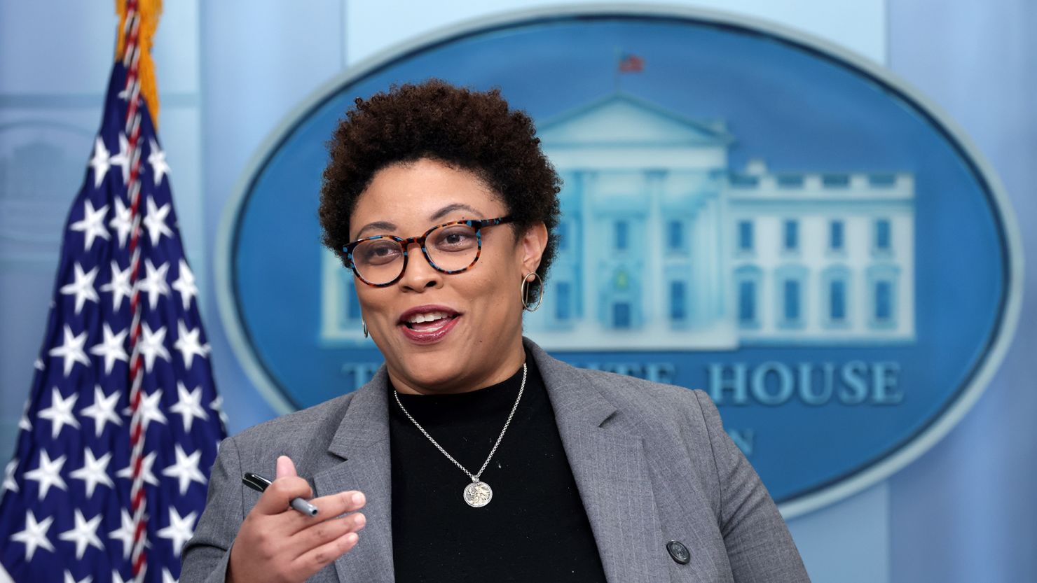 Office of Management and Budget Director Shalanda Young speaks during a daily news briefing at the James S. Brady Press Briefing Room of the White House on March 10 in Washington, DC.