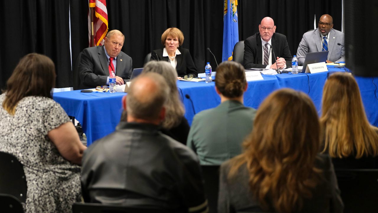 The board listens to the family of Barry Van Treese at the Oklahoma Pardon and Parole Board clemency hearing for Richard Glossip on Wednesday, April 26, 2023.