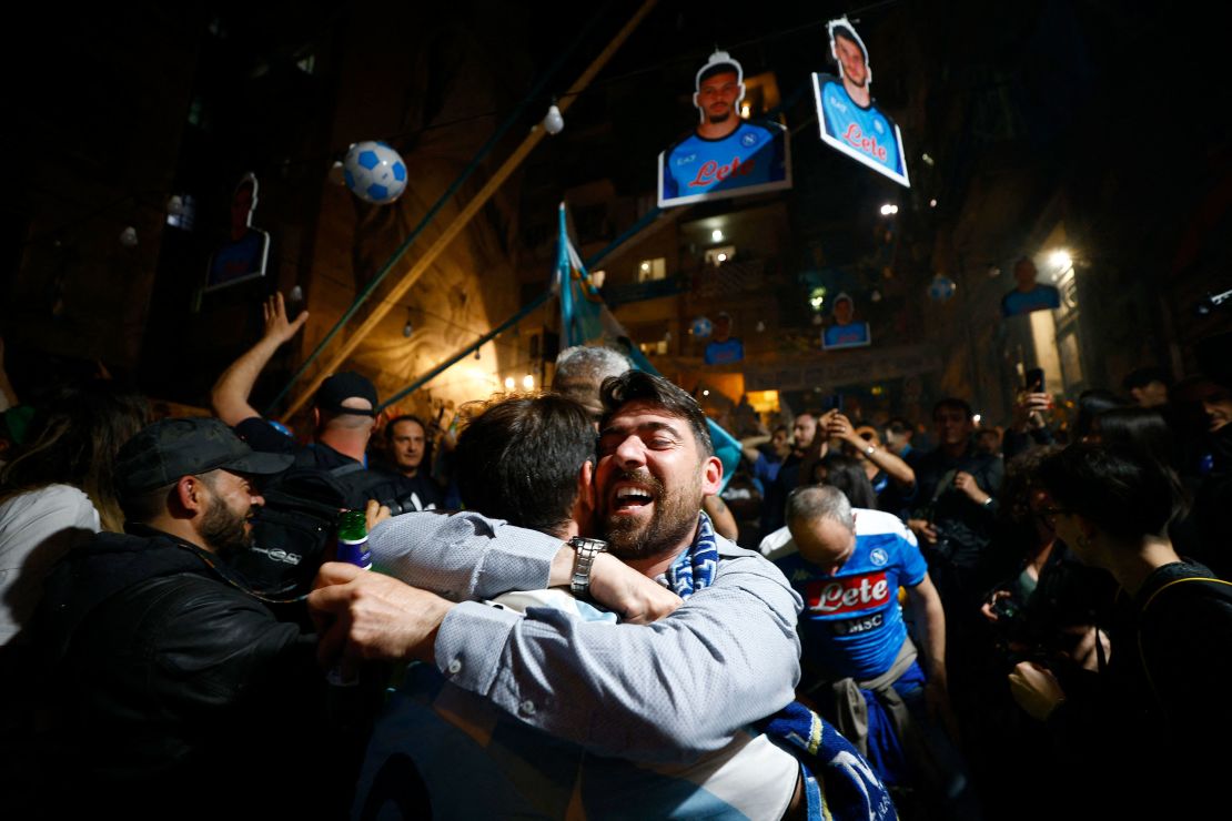 Napoli fans celebrate the equalizer in the streets of Naples. 