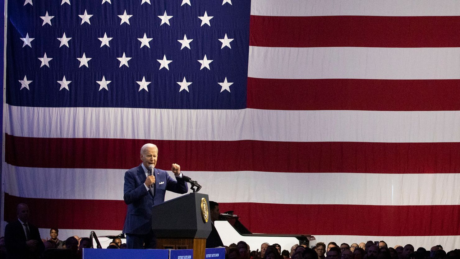 President Joe Biden speaks at the North American International Auto Show on September 14, 2022 in Detroit, Michigan. 