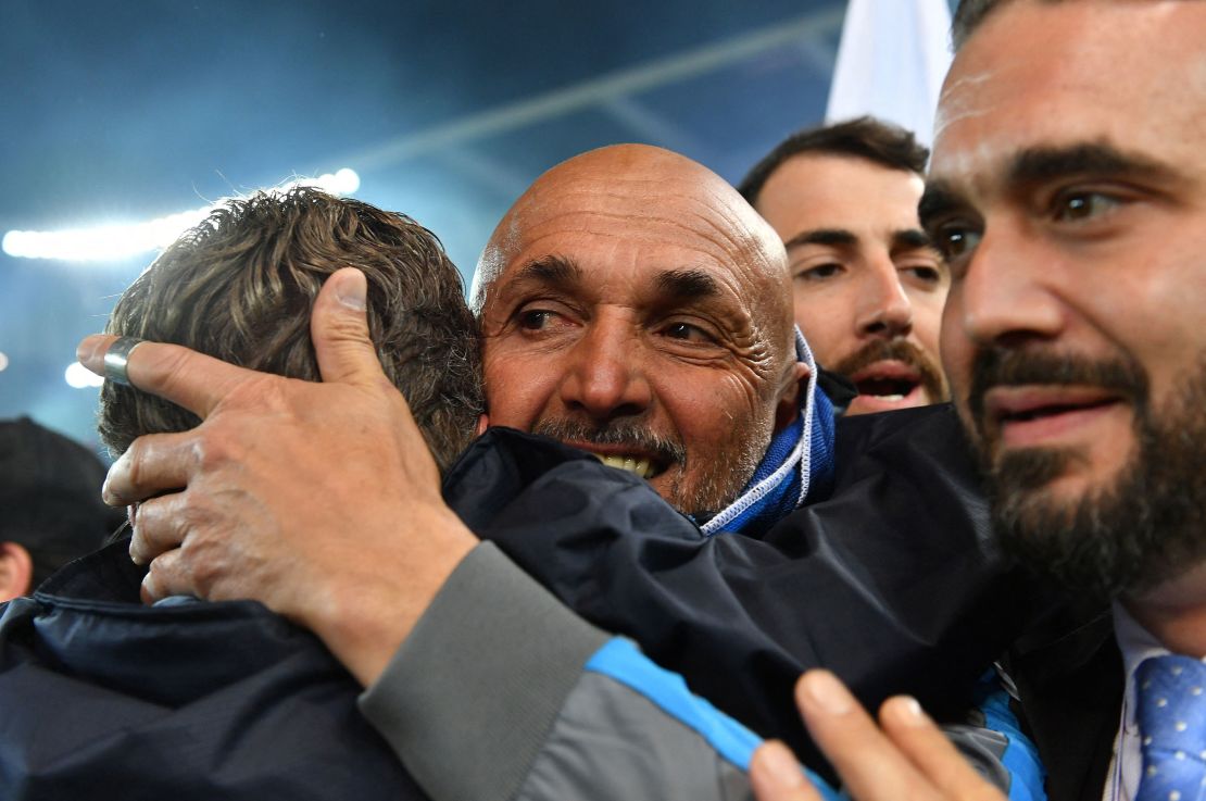 Napoli manager Luciano Spalletti celebrates winning Serie A.