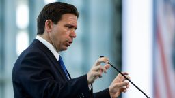 NATIONAL HARBOR, MARYLAND - APRIL 21: Florida Gov. Ron DeSantis gives remarks at the Heritage Foundation's 50th Anniversary Leadership Summit at the Gaylord National Resort & Convention Center on April 21, 2023 in National Harbor, Maryland. During his remarks DeSantis spoke on policy and social issues his administration has taken on in the state of Florida including education in schools, funding law enforcement, and gun legislation.  (Photo by Anna Moneymaker/Getty Images)