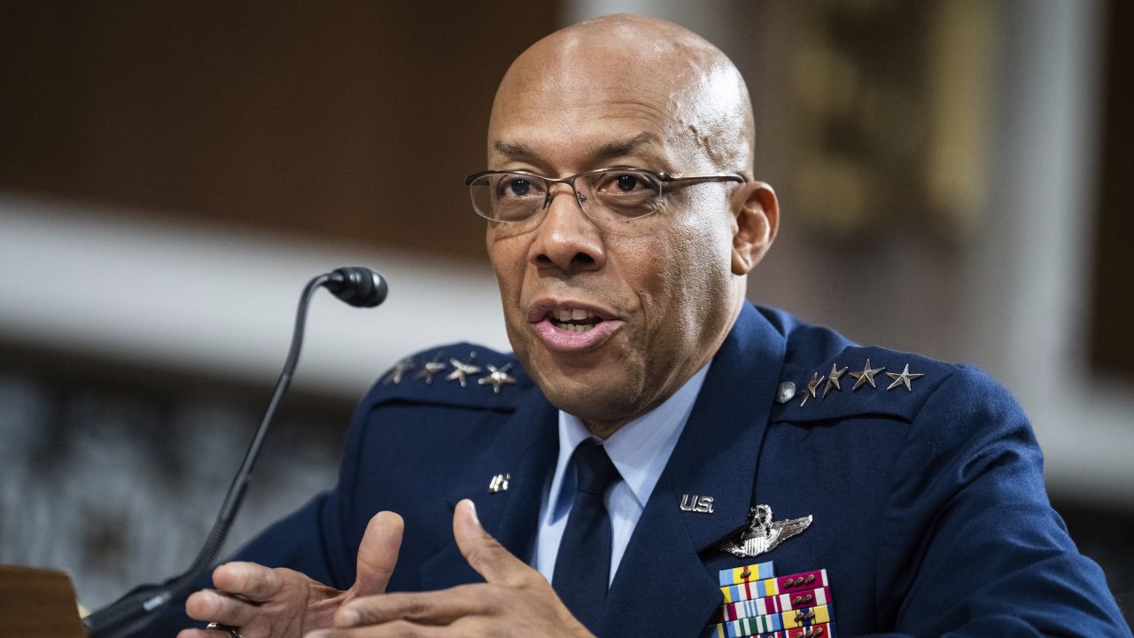 Air Force Chief of Staff Gen. Charles Q. Brown Jr. testifies during the Senate Armed Services Committee hearing on the "Department of the Air Force in review of the Defense Authorization Request for Fiscal Year 2024 and the Future Years Defense Program," in Dirksen Building on May 2, 2023. 