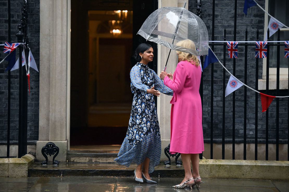 Akshata Murty, wife of UK Prime Minster Rishi Sunak, welcomes  Biden to 10 Downing Street on May 5, 2023. 