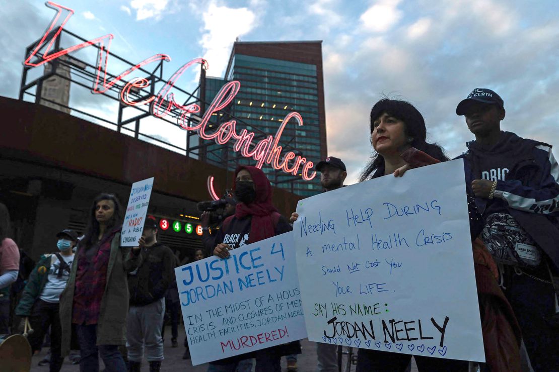 Protestors in Brooklyn on Thursday demand justice after the death of Jordan Neely in the New York subway.
