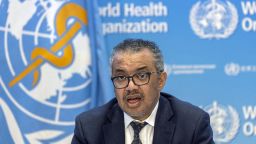 Director-General of the World Health Organisation Dr. Tedros Adhanom Ghebreyesus attends an ACANU briefing on global health issues, including COVID-19 pandemic and war in Ukraine in Geneva in 2022.