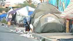 A homeless encampment is seen in Phoenix on April 18, 2023.