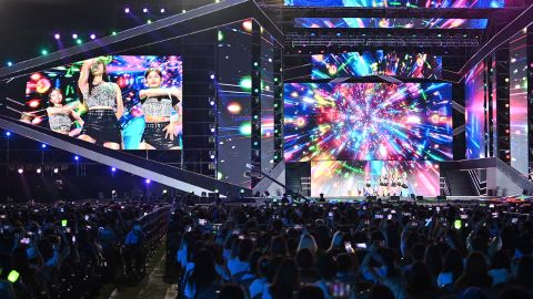 K-pop groups perform during the 2022 Dream Concert at Jamsil stadium in Seoul.