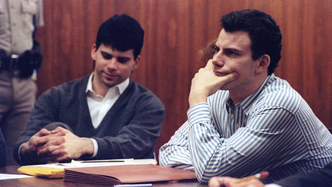 Erik Menendez (R) and brother Lyle listen to the trial court during a May 17, 1991 appearance in the August 1989 shotgun murder of their wealthy parents. The California Supreme Court must decide whether to reconsider a lower court's decision to allow alleged taped confessions to a psychiatrist into evidence before a preliminary hearing can take place. REUTERS/Lee Celano